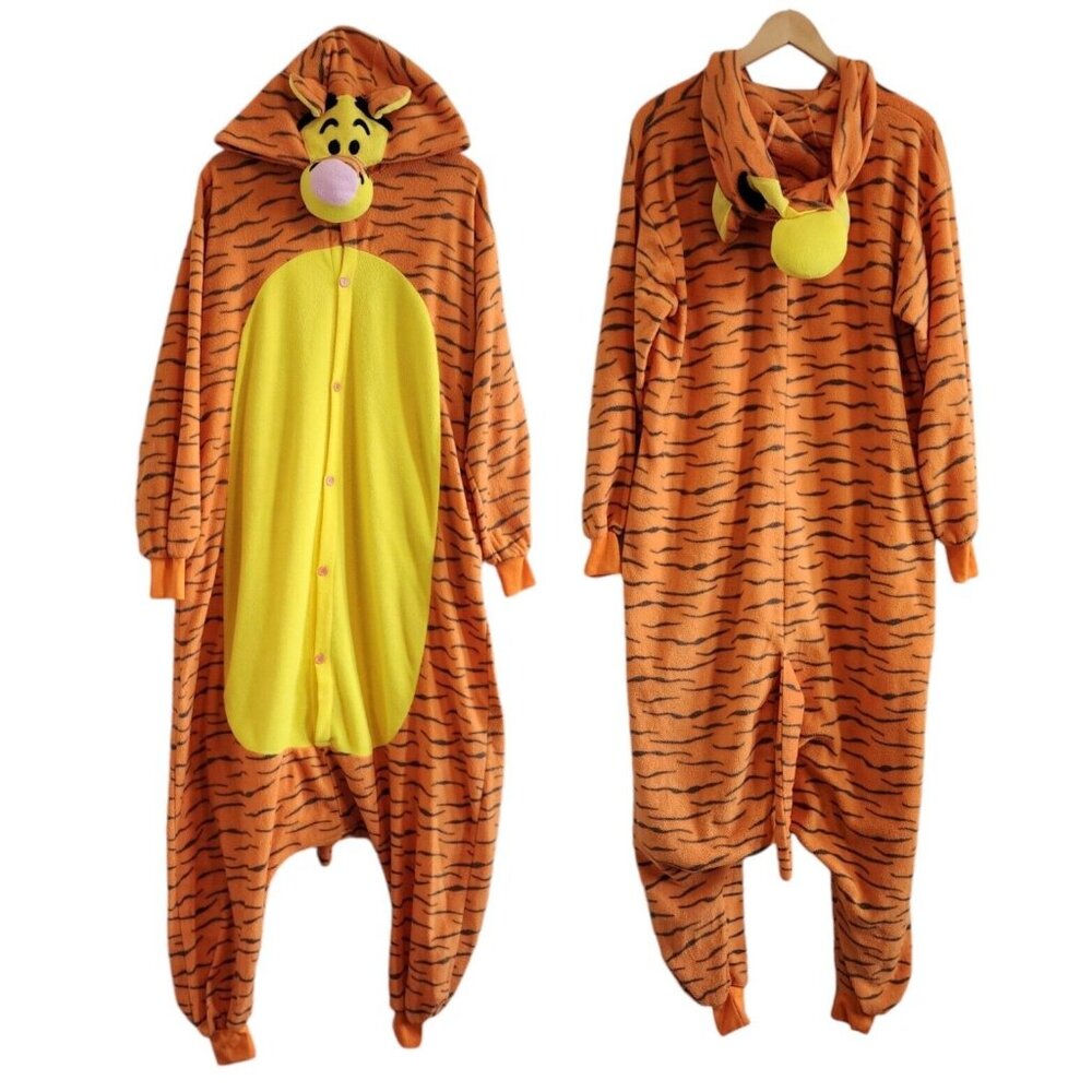 Disney Winnie The Pooh Tigger Drop Crotch Button Hooded One Piece Costume L
